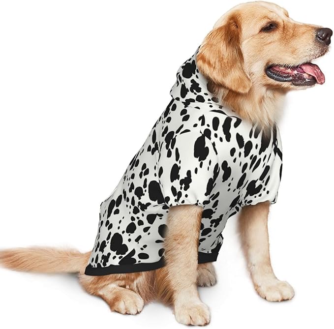 Halloween Dalmatian Dog Costume, Cute Animal Dalmatians Print Winter Clothes Sweaters for Halloween Cosplay Autumn Pets' Wear Dog Winter Hoodies with Pocket for Medium Large Dogs XL