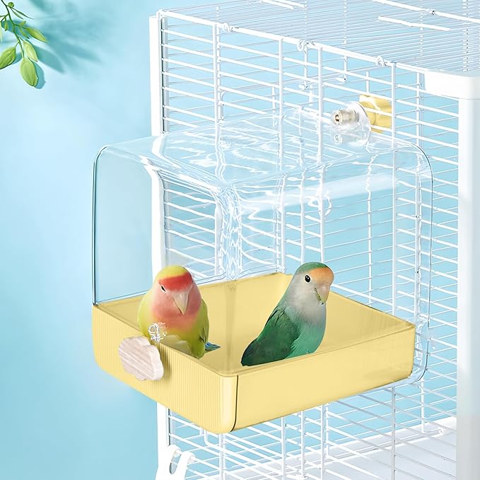 Hanging Bird Bath for Cage, 3 in 1 Multifunction Bird Bath/Bowl/House, Bird Cage Accessories Suitable for Small to Medium Birds Parakeet, African Grey, Conure, Cockatiel(6.8X6.8X6.8 inch Yellow)
