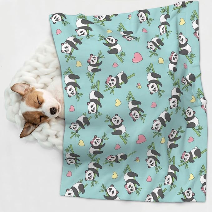 Two Sided Plush Pet Blanket for Crates Carriers Home Use, Chinese Cute Panda, Reversible Throw with Cozy Dot Fabric and Silky Reverse for Small Large Pets