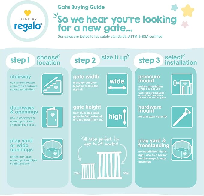 Regalo SAFETY 39" Extra Wide Wood Accent Baby Gate, Pressure Mount for Doorways & Bottom of Stairs, Babies, Toddlers & Pets, Ages 6–24 Months, TESTED & TRUSTED, AMERICAN DESIGNED, FAMILY OWNED