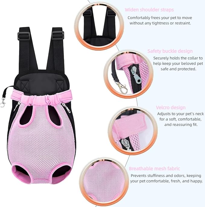 Pet Dog Carrier Backpack, Portable Breathable Mesh Chest Carrier, Polyester Woven Double Shoulder Pet Bag for Outdoor Adventures (Pink, Small)