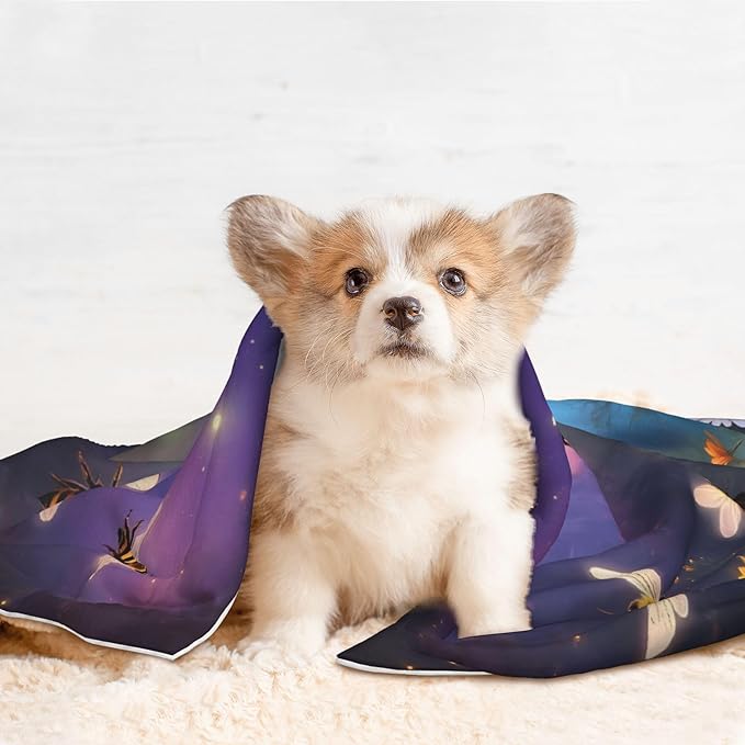 Waterproof Dog Blanket Soft Pet Blanket for Puppy Cat, Fleece Cat Throw Blankets for Furniture Bed Couch Sofa Reversible - Magical Bees Twilight River