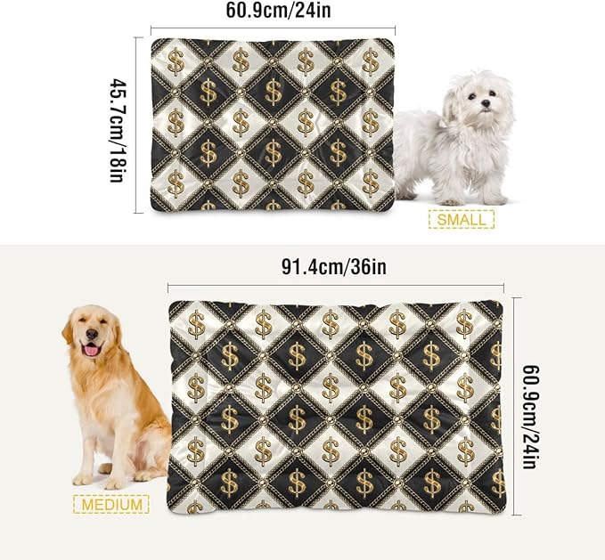 Pet Bed Black White Dollar Sign Dog Bed Mat Absorbing Non Slip Pad Pet Sleeping Mat for Small, Medium, and Large Dogs Puppy Cat 36 in x 24 in