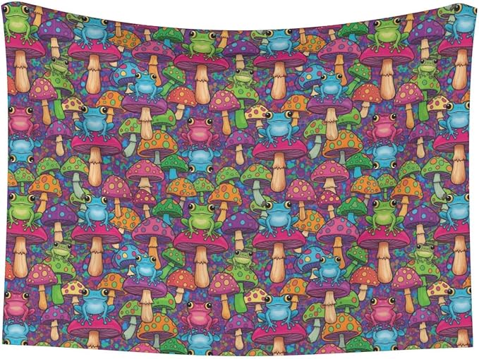 Pet Blanket for Couches and Beds, Watercolor Frogs Trippy Mushroom Cartoon, Reversible Double Sided Plush Design with Soft Bumpy Texture and Smooth Surface, Furniture Protector
