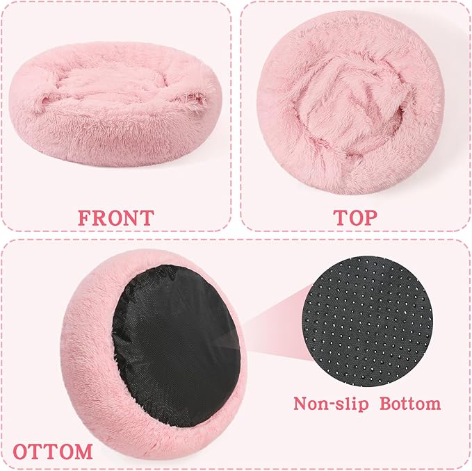 NOYAL Calming Dog Bed for Anxiety, Hooded Donut Cave with Blanket, Plush Fluffy Washable Pet Bed for Small Medium Dogs & Cats