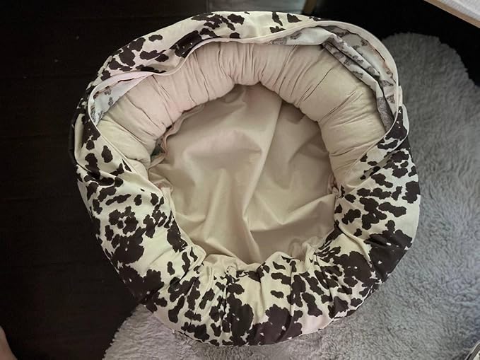 Organic Cotton Canvas Dog Bed: Removable Cover, Natural Fill - Made in USA (Cow Print Brown White, Small 24" x 7" inches)