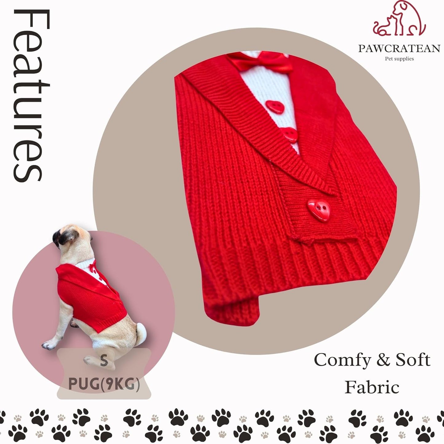 Cute Sweater for Dogs and Cats Soft Flannel Pet Outfit Warm and Cozy Animal Hoodie Small to Large Pet Clothes for Halloween Parties and Everyday Wear (Small, Red Bowtie)