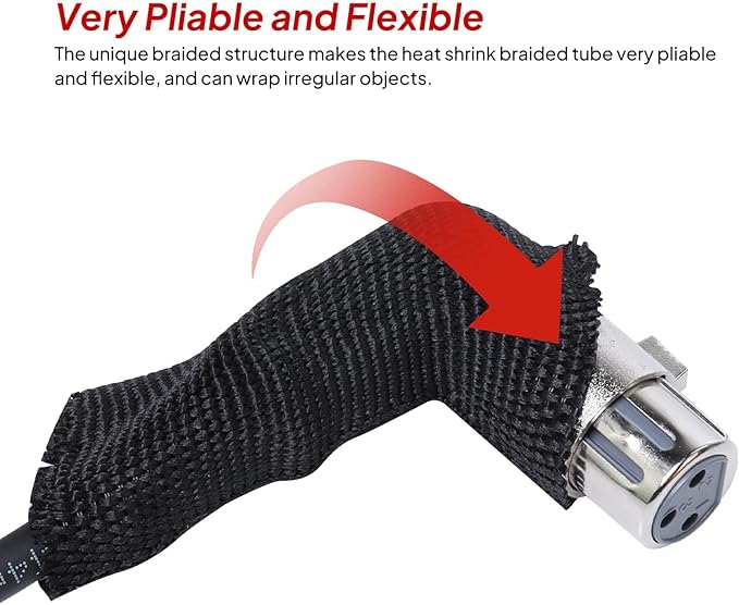3/4" - 18 feet High Temp Heat Shrink Wire Loom, 2 to 1 Ratio Braided Heat Shrinkable Fabric Wire Management Sheath Sleeving