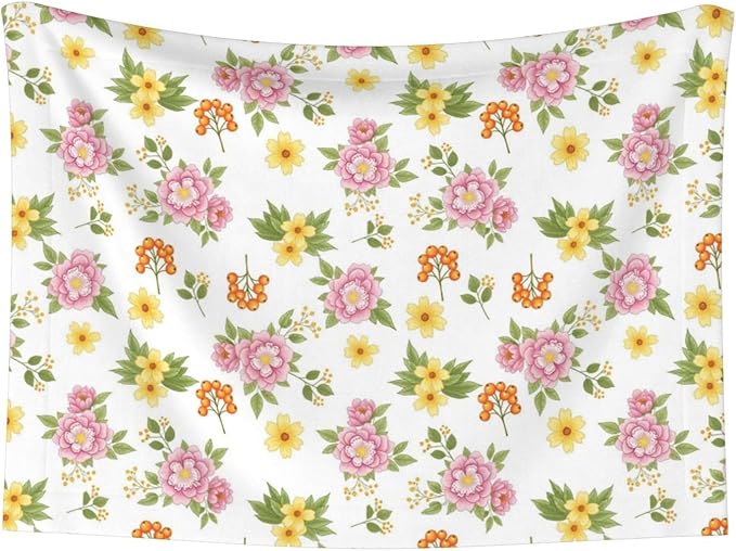 Double Sided Plush Pet Blanket with Cozy Dot Texture and Smooth Reverse, Colorful Rowan Berries Blossoming Spring Poppies Pattern, Reversible Throw for Dogs Cats on Couches Beds Crates