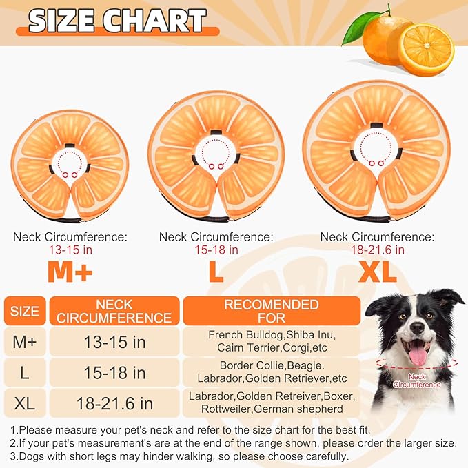 KOOLTAIL Inflatable Dog Cone Collar, Soft Dog Cone Alternative for Large Medium Small Dogs After Surgery, Cute Costume Adjustable Donut Neck Cone for Dogs Cats, Comfortable Recovery E Collar,Orange L
