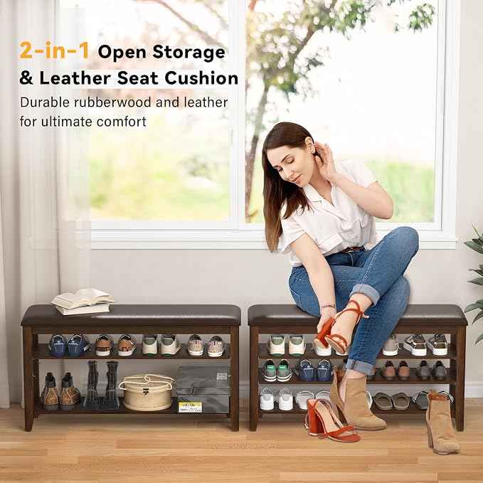 Shoe Bench Storage Rubberwood