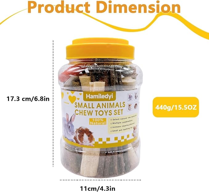 Hamiledyi Rabbit Chew Toys 450g/15.8OZ Natural Timothy Grass Molar Cakes Guinea Pig Apple Sticks Sweet Bamboo Handmade Treat for Bunny Hamster Chinchilla Squirrel