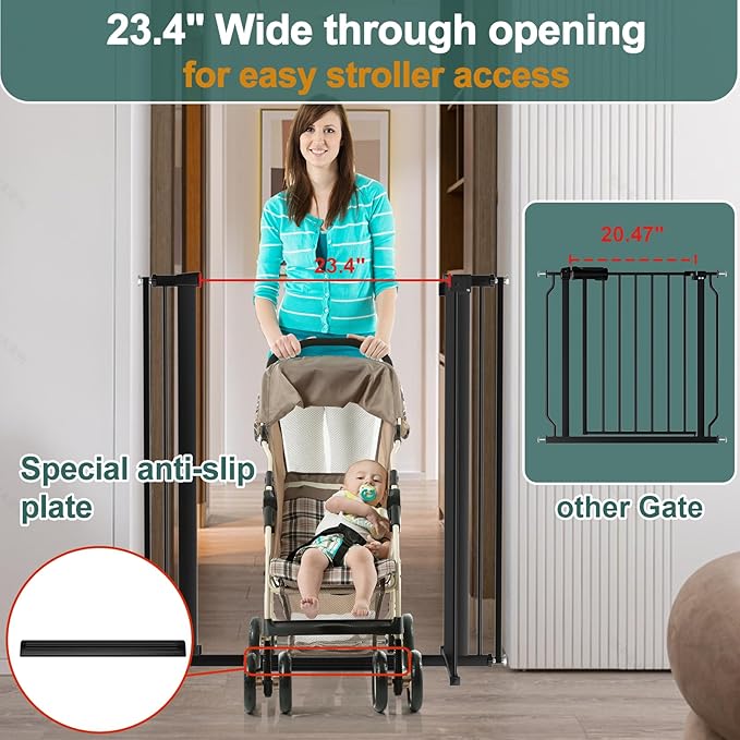 40.55" Tall, 69.48-77.36 Inch Wide, 1.37" Ultra Narrow Spacing Dog Pet Baby Gate Indoor for Doorway Hallway, Pressure Mounted 70 71 72 73 74 75 76 77 Inches Wide Black