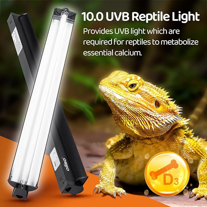Oiibo UVB Reptile Light Fixture, 24W T5 HO UVB Lighting Combo Kit High Output Reptile Light Fixture with 10.0 UVB Light Bulb