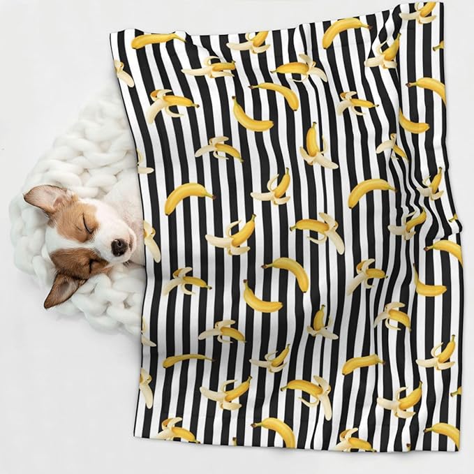 Reversible Plush Throw for Dogs and Cats, Banana and Strap, Double Sided Blanket with Nubby Dot Side and Sleek Side Ideal for Cuddling Nesting Security