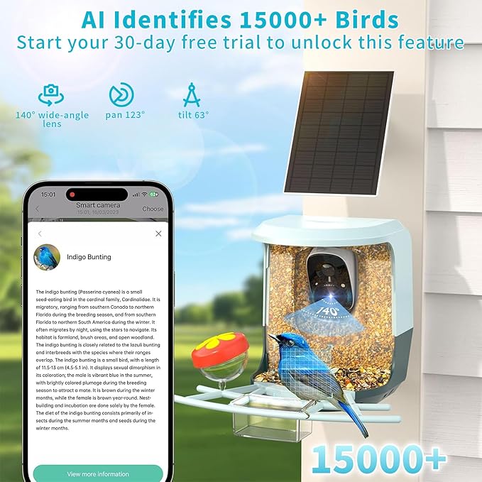 Smart Bird Feeder with Camera Solar Powered - 2K HD Video Camera AI Identify Birds, Send Real-time Notifications & Instant Arrival Alerts- Weatherproof Design,Birds Lover Gifts