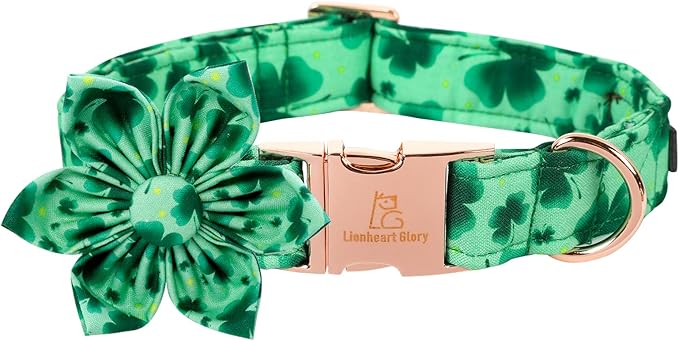 Lionheart Glory St. Patrick's Day Dog Collar, Dog Collar with Flower, Cute Floral Pattern Pet Collars Adjustable Pet Collars for Medium Dogs