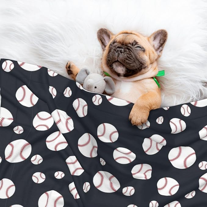 Double Sided Plush Pet Blanket with Cozy Dot Texture and Smooth Reverse, Baseball Softball Grey, Reversible Throw for Dogs Cats on Couches Beds Crates