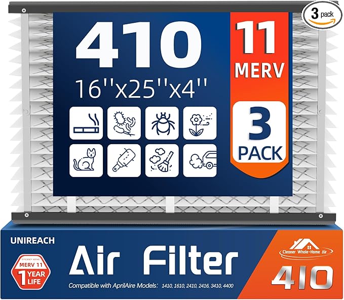 3 Pack, 410 Replacement Air Filter, MERV 11, Actual Size: 16"x28"x4", Nominal