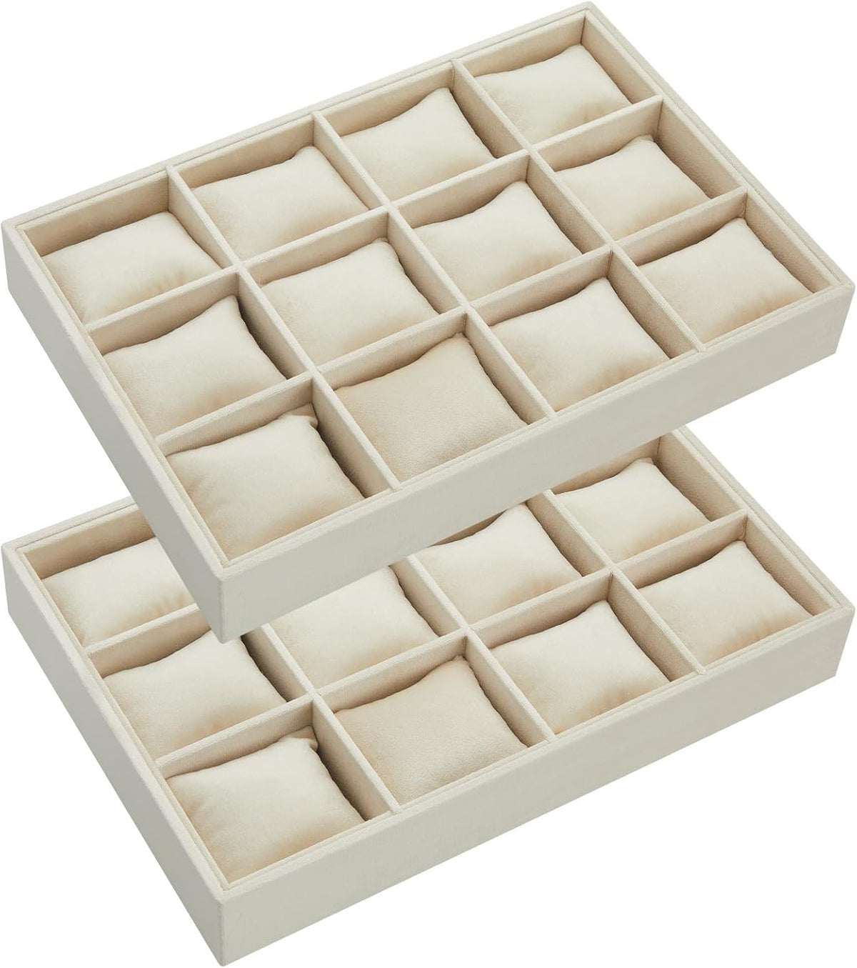 Henoyso 12 Grid 2 Pack Watch Organizer Drawer Bangle Tray Stackable Beige