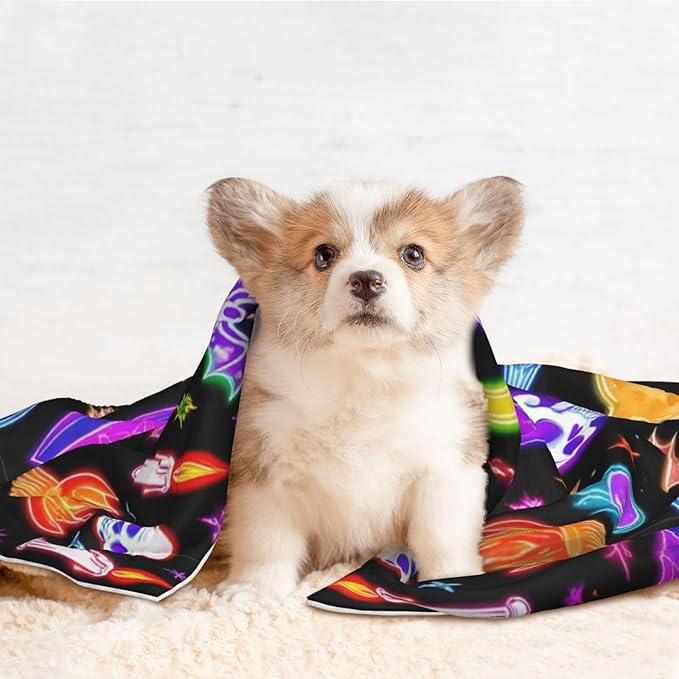 Dog and Cat Blanket in One, Halloween Goth Skull Bat Mushroom Witchy Witch, Double Sided Plush Throw with Raised Dot Pattern on One Side and Flat Velvet on Other for Variety