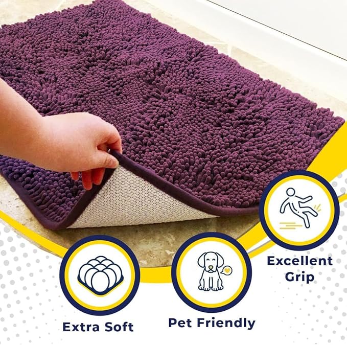 Muddy Mat® | Super Absorbent Door Mat Indoor, Microfiber Quick Dry Chenille Entryway Rug, Non-Slip Front Door Mat, Indoor Mats for Entryway, Machine Washable Pet Rug, Dark Purple 16"x24"