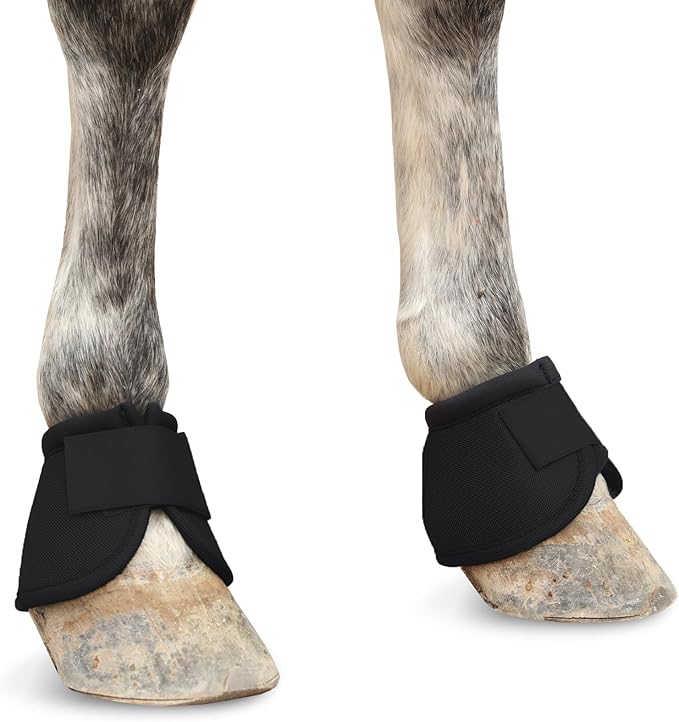 Equine Ballistic Overreach Bell Boots - No-Turn Horse Hoof Protection Boots (Sold in Pairs) - Black, Large