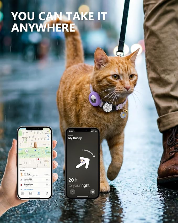 Cute Floral Breakaway Cat Collar with QR Code ID, Lightweight Cotton Safety Collar with Bell & AirTag Holder for Kittens and Cats,Pastoral Style with airtag Holder(Green)