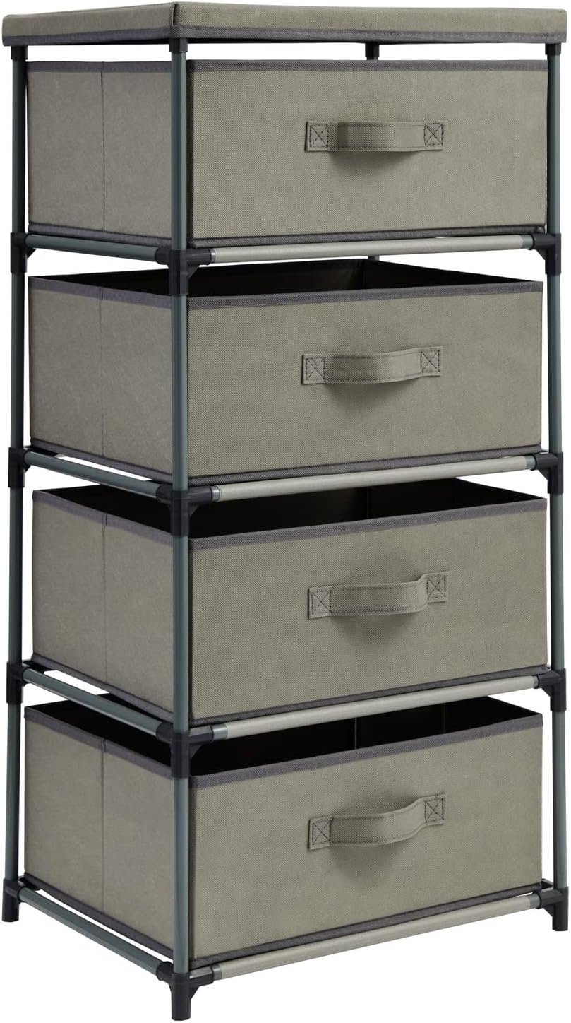 Juvale 4-Tier Dresser for Office - 16.5 in x 13 in x 33 in, Light Gray Fabric, 4 Drawers - Narrow Organizer with Storage Drawers - Steel Frame & Easy Assembly