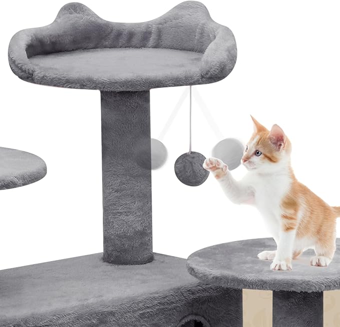 Athena Collection Cat Tree, 62 Inch Cat Tree Tower for Indoor Cats, Multi-Level Cat Tower House Activity Center with 2 Cat Condo & Scratching Post & Dangling Ball, Tall Cat Climbing Tower, Darkgray