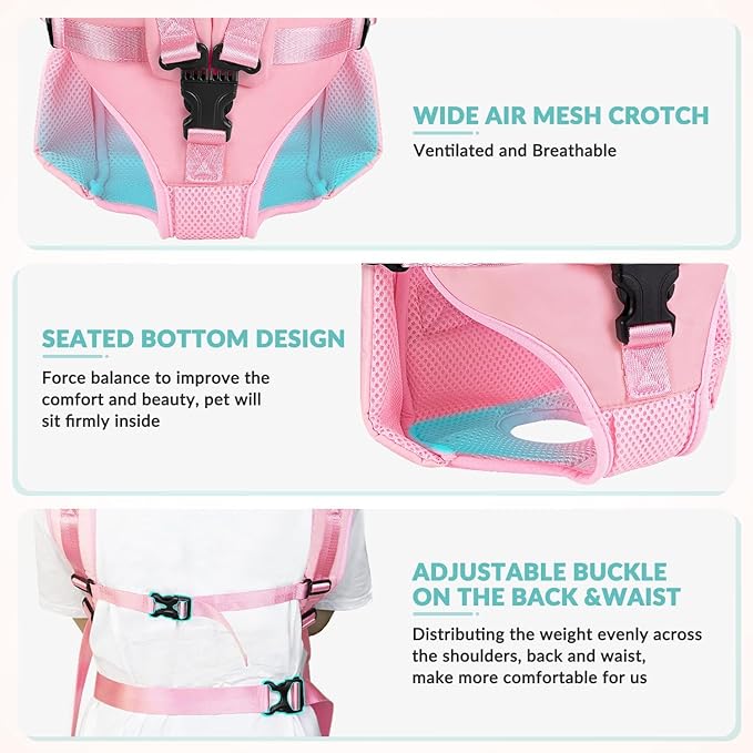 Dog Carrier Backpacks, Adjustable Dog Backpack Carrier, Legs Out Easy-fit Dog Chest Carrier for Medium Small Dogs, Hands Free Dog Front Carrier for Hiking, Cycling（Pink M）