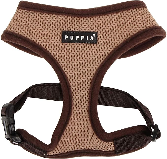 Puppia Soft Dog Harness No Choke Over-The-Head Triple Layered Breathable Mesh Adjustable Chest Belt and Quick-Release Buckle, Beige, X-Small