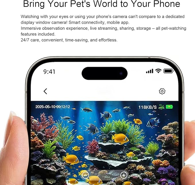 Yunseity Fish Tank Camera, 2K HD 140 Wide Angle Anti WiFi Aquarium Camera with AI Motion Detection, for Reptile Terrarium Breeding Tank