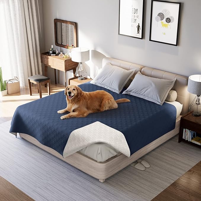 Waterproof Dog Bed Covers for Couch Protection, Water-Resistant Soft Dog Pet Blanket Anti-Slip Dog Blanket for Bed, for Furniture Bed Couch Sofa (Navy Blue,52x82inch)
