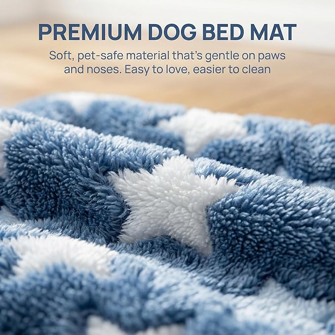 Dog Bed Mat - Reversible Dog Crate Bed Mats, Soft & Breathable Kennel Pad, Durable Crate Bed for Small Dogs & Cats (Navy&Stars, M(30"*20"*1.2"))