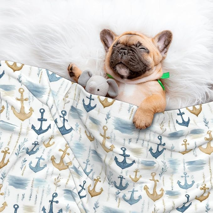 Waterproof Dog Blanket Soft Pet Blanket for Puppy Cat, Fleece Cat Throw Blankets for Furniture Bed Couch Sofa Reversible - Nautical Anchors 1