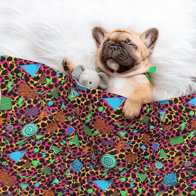 Double Sided Plush Pet Blanket with Cozy Dot Texture, Geometric Checkered Zebra Tiger Leopard Print Hot Pink Vintage Retro 80S 90S, Reversible for Dogs Cats on Couches Beds