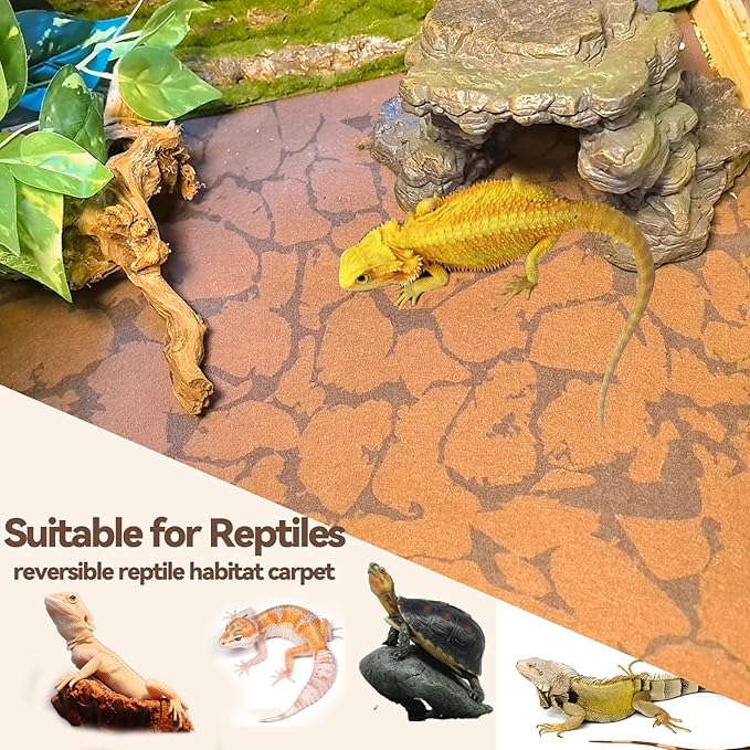 BNOSDM Reptile Carpet Pet Desert Mat Terrarium Liner Bedding Mats Reversible Substrate for Lizard Gecko Tortoise Snake Chameleon Bearded Dragon 39.3x19.6IN