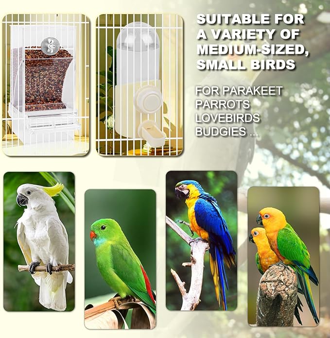 Automatic No Mess Bird Feeder & Water Dispenser for Cage, Parakeet Cage Accessories, Bird Water Feeder for Parrots Cockatiels Budgies Finches Canaries