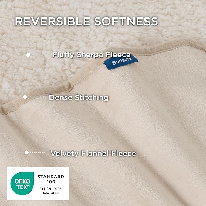 Bedsure Waterproof Blanket for Bed - Sherpa Fleece Waterproof Dog Blankets for Large Dogs, Pet Blankets for Bed/Couch/Dog Crate, Soft Plush Reversible Furniture Protector, Twin-XL, 66"x90", Cream