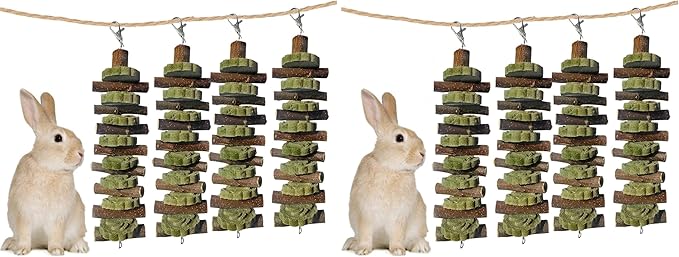 kathson 4PCS Bunny Chew Toys for Teeth Grinding, Chinchilla Treats Organic Bamboo Sticks Natural Fruitwood Branches for Rabbits Guinea Pigs Hamsters (Fruitwood Sticks+Alfalfa Cakes) (Pack of 2)