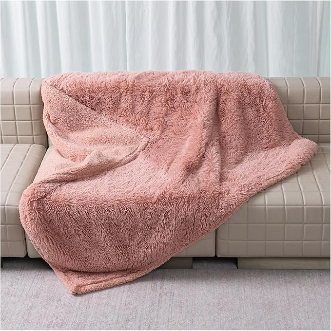 Pink Fluffy Long Faux Fur Pet Throw Blankets for Dogs Waterproof Pet Blanket for Puppy Cats Couch Protector Mat Love Bed Cover Washable(Pink,S)