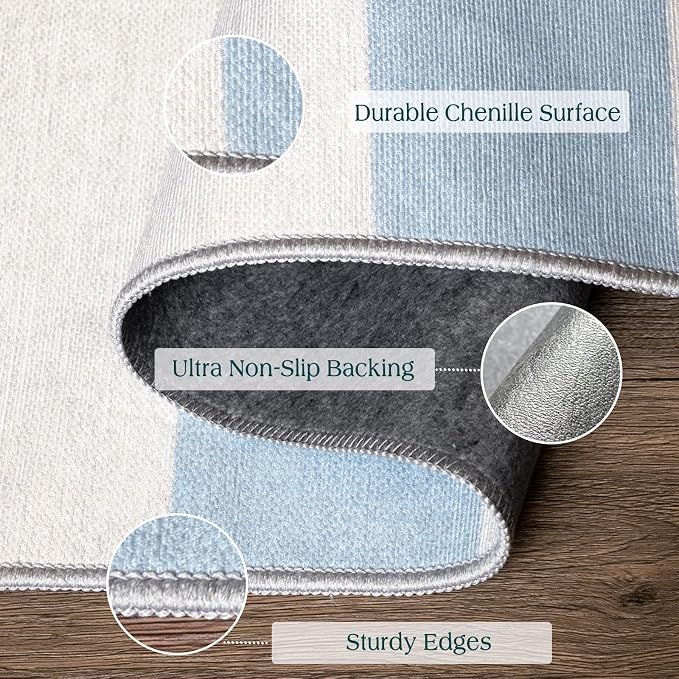 Blue White Striped Outdoor Rug