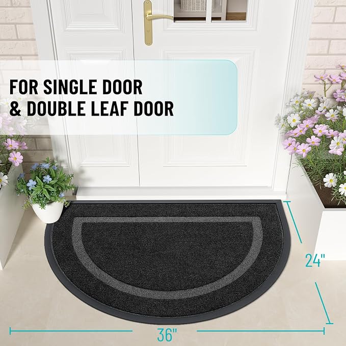 OLANLY Half Circle Door Mat Indoor Outdoor Entrance Welcome, Waterproof
