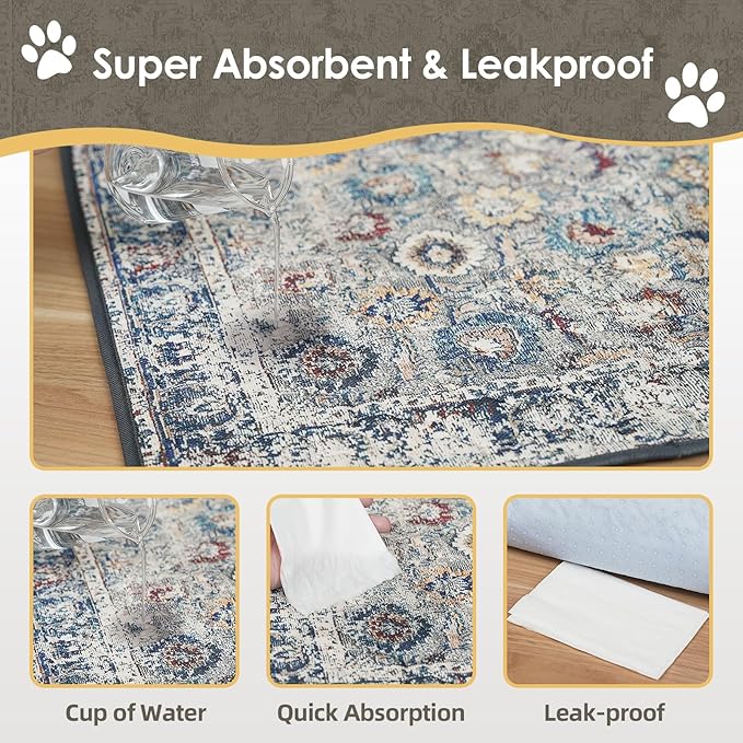 Washable Pee Pad for Dogs Extra Large, 72" x 72" Reusable Puppy Pads Waterproof Dog Rugs, Super Absorbent, Leakproof, Dog Crate Pad, Playpen Mat, Whelping Pads, Vintage