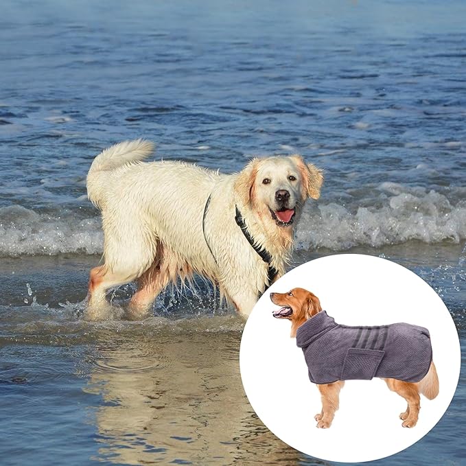Geyecete Pineapple Grid Fast Drying Super Absorbent Dog Cat Bath Robe Towel - Gray-L