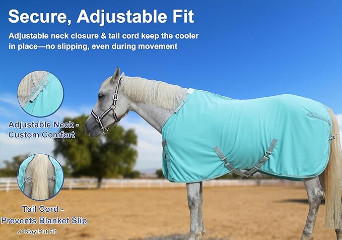 Horse Fleece Cooler, Blanket Liner - 300g Anti-Pilling Fleece, Moisture-Wicking, Cooling & Drying for Post-Workout, Bath & Travel, Prevent Overheating & Chilling Mintgreen 75