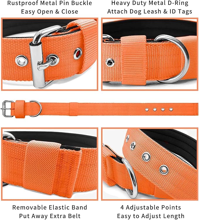 Heavy Duty Tactical Dog Collar - 1.5" Width Military Durable Thick Nylon with Adjustable Metal D Ring & Buckle Working Training K9 Collar for Medium Large Dogs (XL(23"-26"), Orange)