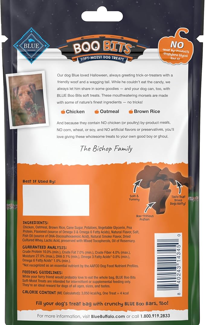 Blue Buffalo Boo Bits Soft & Chewy Halloween Dog Treats, Tasty Chicken Recipe, 4.5-oz Bag (Pack of 4)