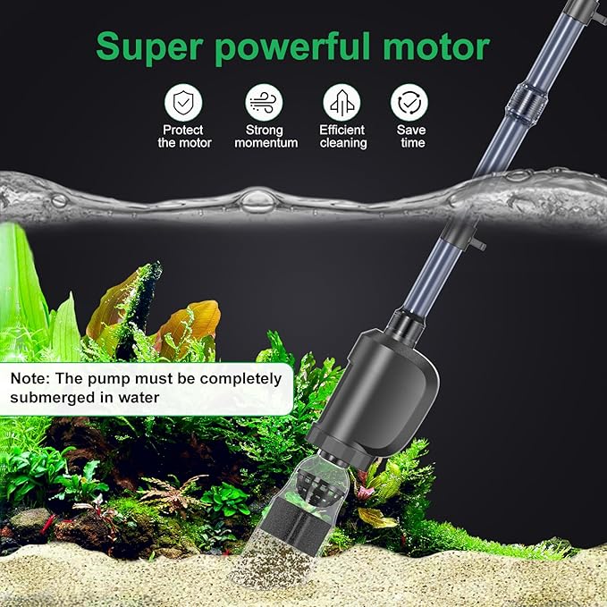 Electric Aquarium Vacuum Gravel Cleaner, 36W Electric Fish Tank Cleaning Tools with Strong Suction for Automatic Water Change Algae Filter Water Circulation Wash Sand 580GPH (Black)